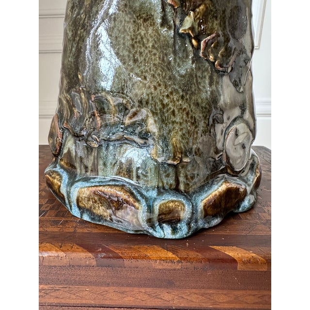 Vintage Large Handcrafted Brutalist Ceramic Vase in Olive Green & Brown For Sale - Image 14 of 18