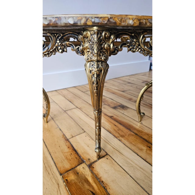 Gemstone Vintage Mexican Artisan Arturo Pani Hollywood Regency Abalone, Onyx, and Gold Leaf Cocktail Table For Sale - Image 7 of 10