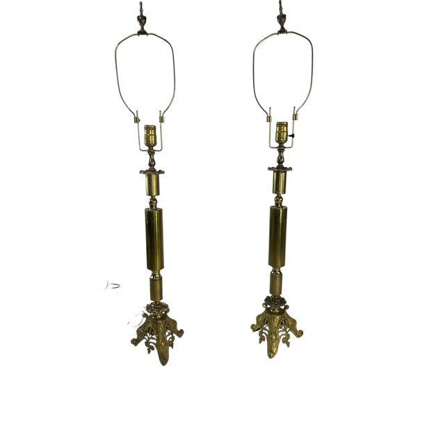 1960s Vintage Sculptural Brass Neoclassical Revival Table Lamps - a Pair For Sale - Image 11 of 12