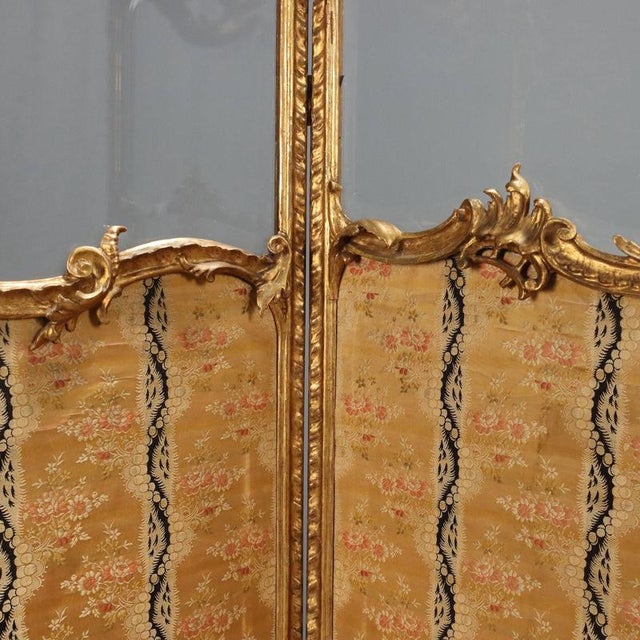 Wood Screen Rococo Style in Carved Wood and Silk For Sale - Image 7 of 11