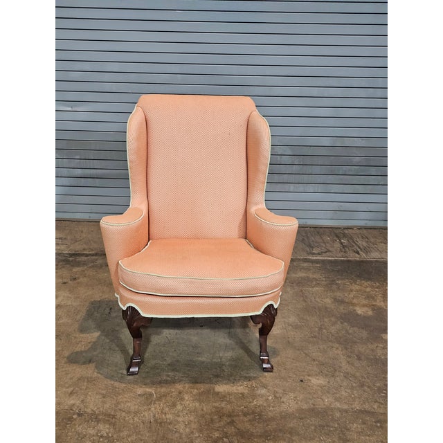 Wood Mid 20th Century Baker Historic Charleston Mahogany Queen Anne Style Wing Chair Rare For Sale - Image 7 of 10