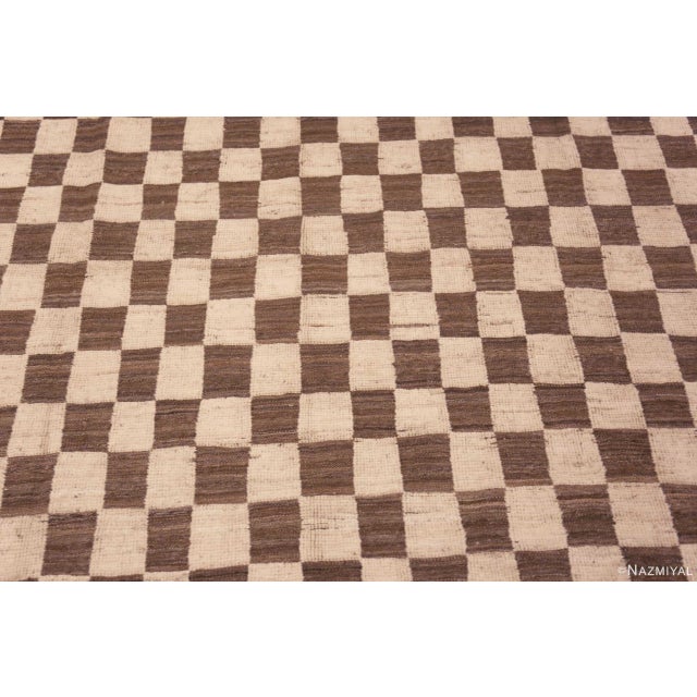 Moroccan Nazmiyal Collection Modern Moroccan Inspired Brown Cream Checkerboard Design Area Rug For Sale - Image 3 of 7