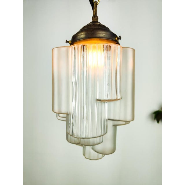 French Art Deco Etched Skyscraper Pendant Light, 1920s For Sale - Image 6 of 7