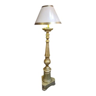 18c Style White Gold Giltwood Standing Floor Lamp W Custom Shade For Sale