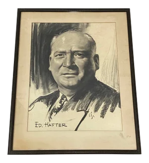 Irving Sinclair (Canada / America95-1969) Charcoal Portrait of Ed Hafter C.1950
