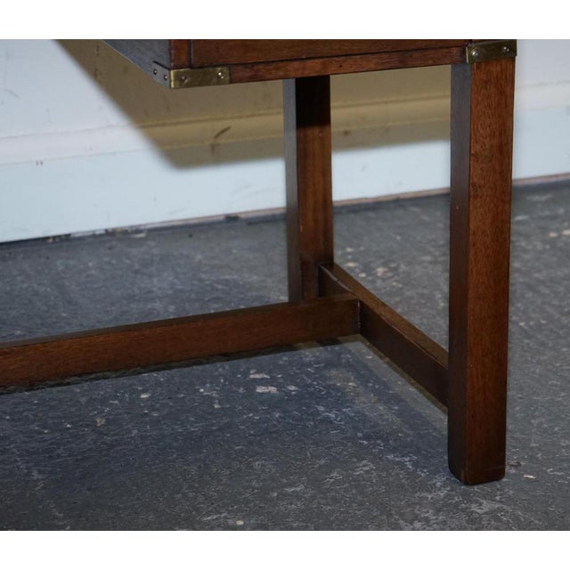 Wood Vintage Military Campaign Leather Top Writing Table Desk from Harrods London For Sale - Image 7 of 17