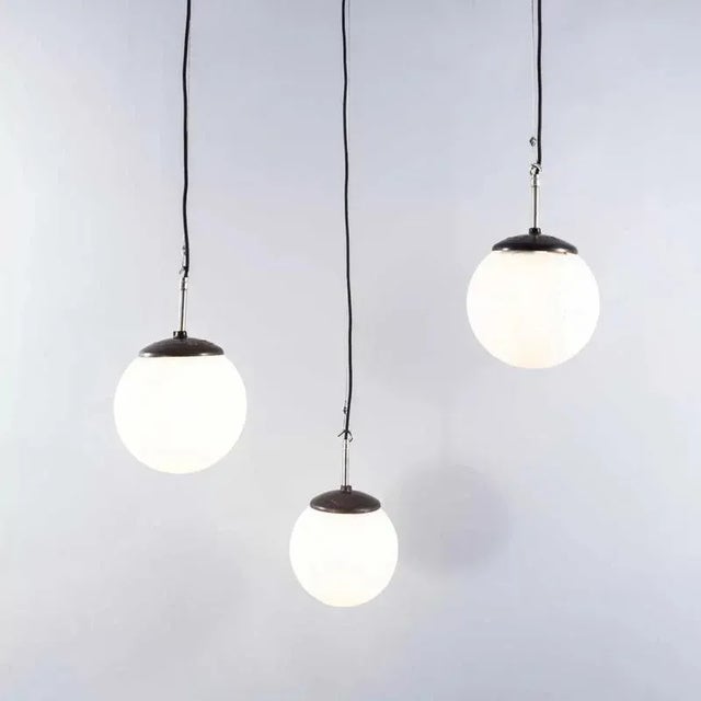 Vintage Mouth Blown Ribbed Opaline Pendant Lamp, 1950s For Sale - Image 9 of 14