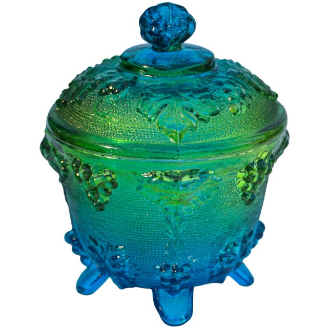Glass Lidded Bowl W/ Grape-Pattern For Sale - Image 4 of 7