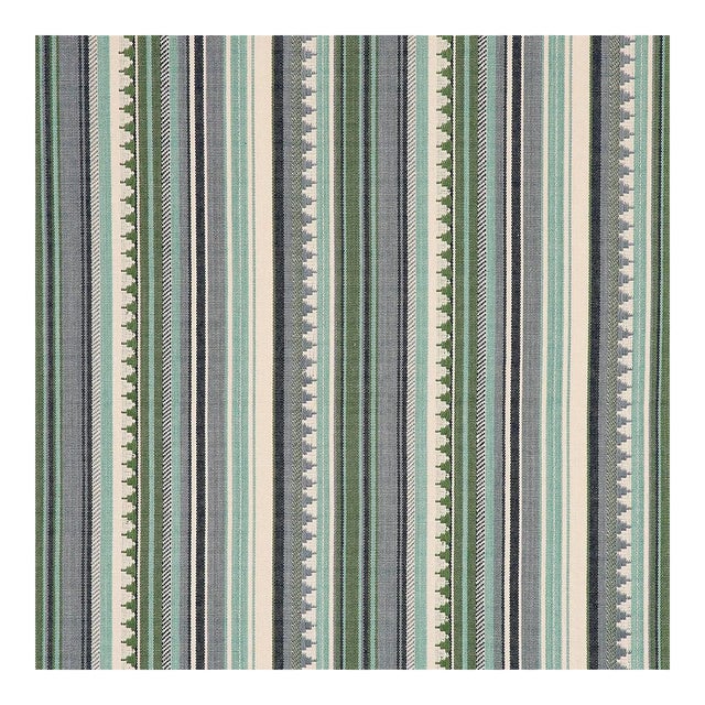Schumacher Zuni Stripe Fabric in Aqua For Sale