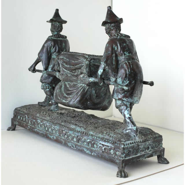 Green 1990s Maitland-Smith Bronze Sculpture of Boys With a Litter For Sale - Image 8 of 16