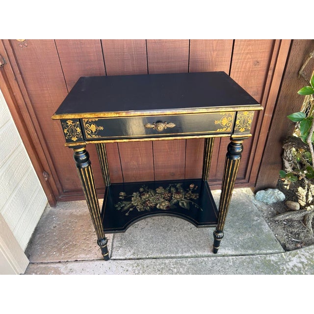 Late 20th Century Maitland-Smith Black & Gold Chinoiserie Painted Bookcase / Display Shelf For Sale - Image 4 of 16