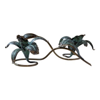 Vintage Bronze Lily Candle Holders Attributed to Carl Sorensen - A Pair For Sale