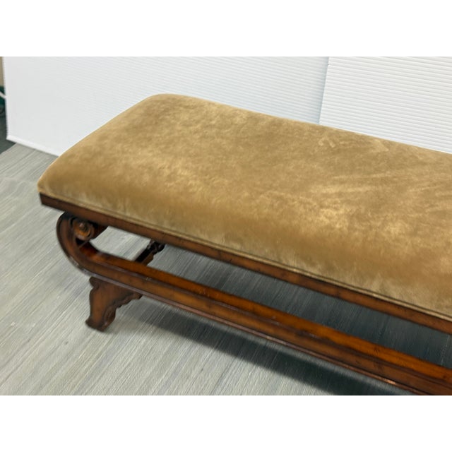 Wood Bernhardt Golden Velvet Bench For Sale - Image 7 of 12