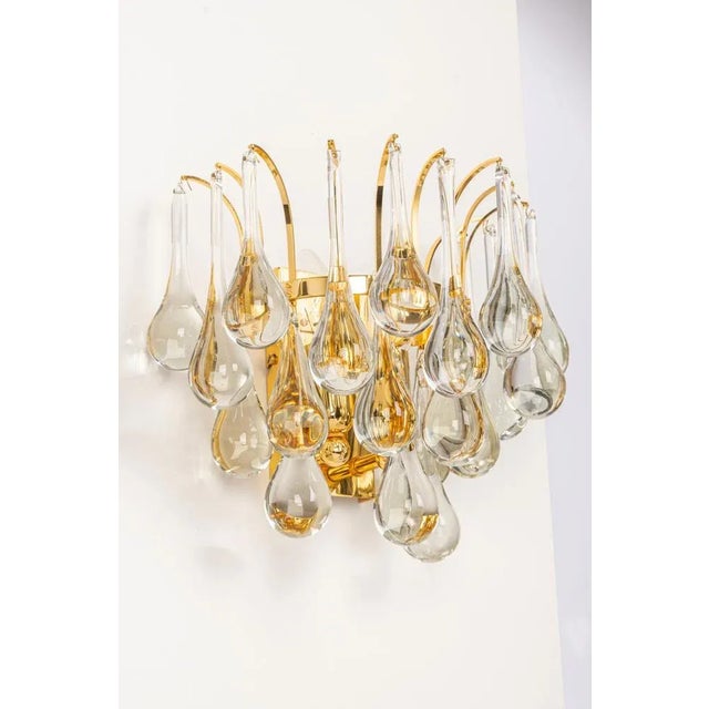 Large Golden Gilded Brass & Crystal Sconces by C.Palme, Germany, 1970s, Set of 2 For Sale - Image 4 of 10