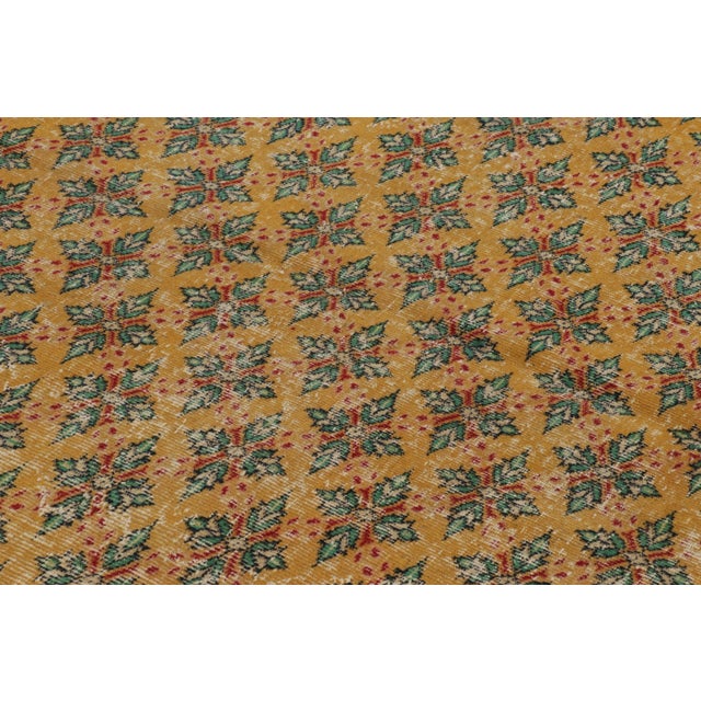 1950s Vintage Distressed Rug, Gold Field & Green Geometric Floral Motifs - Rug & Kilim For Sale - Image 5 of 8