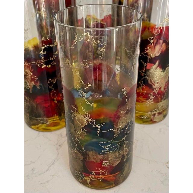 1980s Vintage Curtea Sticlarului Hand Blown Painted Highball Glasses - Set of 6 For Sale - Image 5 of 10