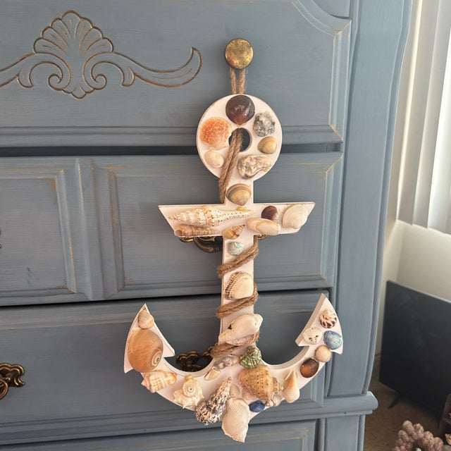 Coastal Folk Art Seashell Encrusted Anchor Wall Sculpture For Sale - Image 11 of 11