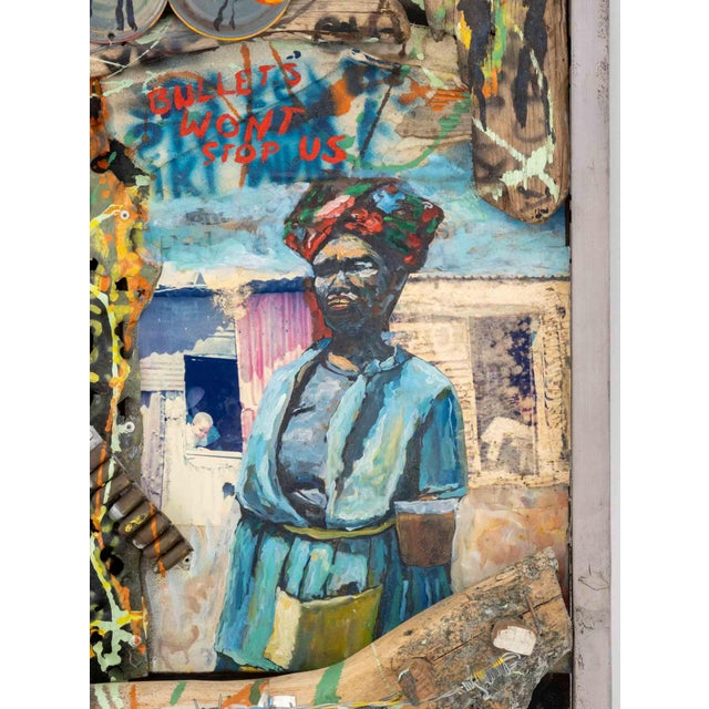 1990s Willie Bester "Township Life" Mixed Media, 1993 For Sale - Image 5 of 13