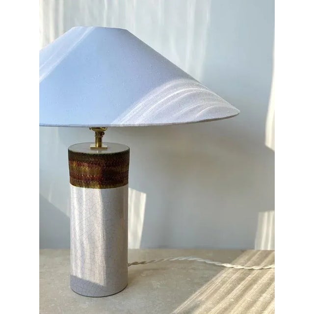 Bitossi White and Brown Ceramic Table Lamp. 1960s. Italian Modern Hand Thrown Stoneware Table Lamp by Bitossi. Beautiful...