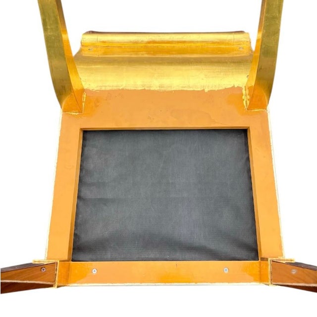 Wood Vintage French Stool After Ruhlmann in Leather and Carved and Gilded Wood For Sale - Image 7 of 7