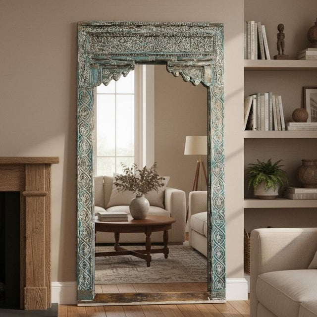 Antique Carved Teak Architectural Arch Doorway, Distressed Column Surround 99 For Sale - Image 11 of 11