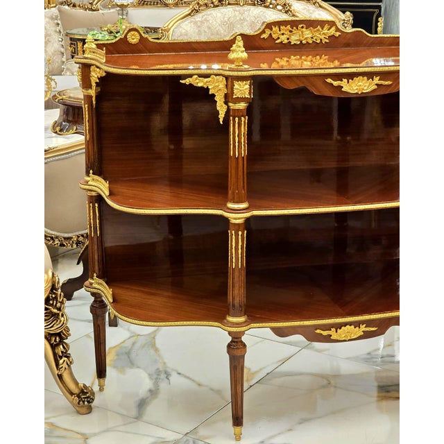 2020s Luxury French Open Console Table With Hand-Gilded Gold Leaf Details & Solid Wood Shelving For Sale - Image 5 of 5
