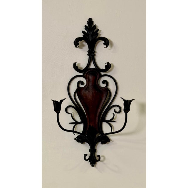 Mid 20th Century Large Rococo Style Candle Sconce, Wrought Iron ...