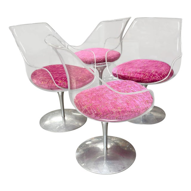 Set of 4 Erwine and Estelle Laverne Champagne Swivel Chairs For Sale
