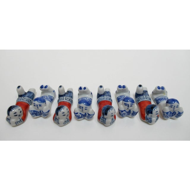 Vintage C.1970's Blanc De Chin Asian "Chinoiserie" Hand-Painted Knife And/Or Chop Sticks Rests - Set of 8 For Sale - Image 13 of 13
