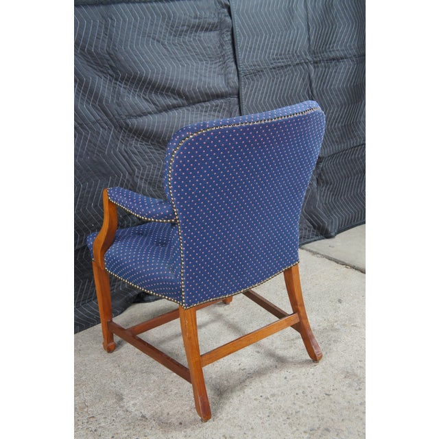 Blue 2 Mid Century Federal Mahogany Office Arm Chairs Blue Polka Dot Tufted Fabric For Sale - Image 8 of 12