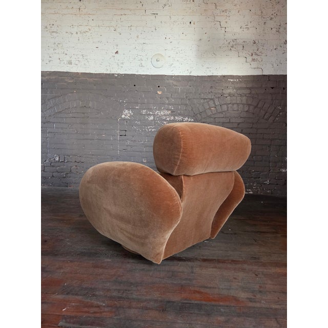 1990s Postmodern Swivel Chair Attributed to Preview in Mohair For Sale - Image 5 of 11