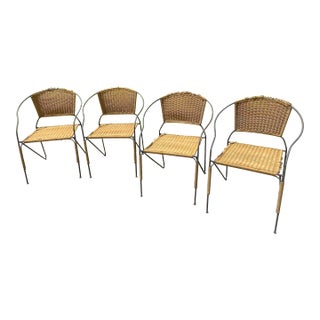 MCM Ludwig Mies Van Der Rohe Style Wrought Iron Chairs Set of 4 For Sale