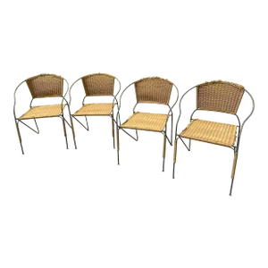 MCM Ludwig Mies Van Der Rohe Style Wrought Iron Chairs Set of 4