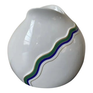Geometric Undulation German White Porcelain Vase by Kaiser, Signed For Sale