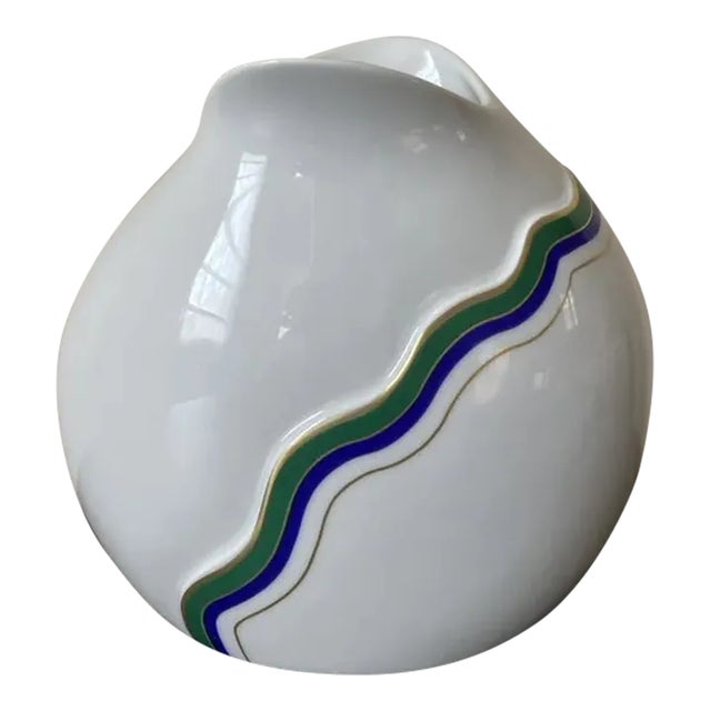 Geometric Undulation German White Porcelain Vase by Kaiser, Signed For Sale