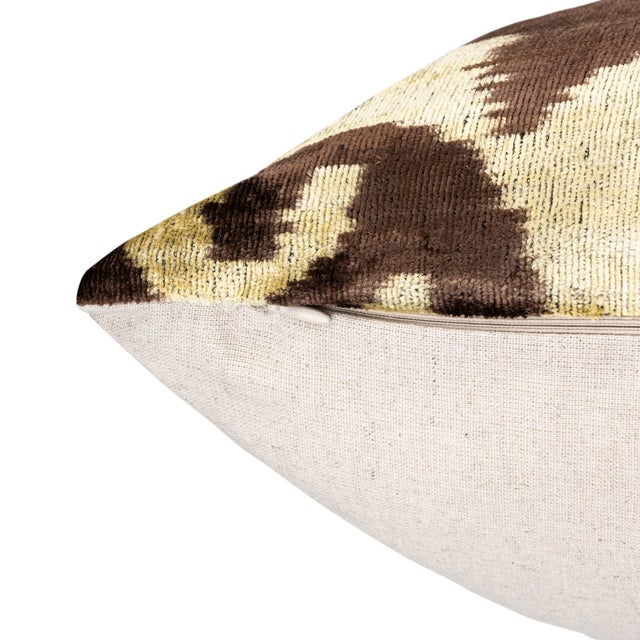 Handmade Velvet Pillow With Insert – Olive & Brown Ikat Pattern, 16x24" For Sale In San Francisco - Image 6 of 6