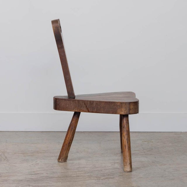 1950s French Brutalist Carved Wood Tripod Chair For Sale In Los Angeles - Image 6 of 11
