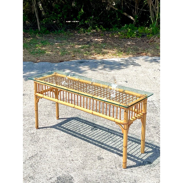 Late 20th Century Vintage Coastal Bamboo Console Table For Sale - Image 5 of 12
