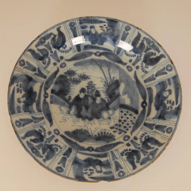 17th Century Delft Plate Chinoiserie Wanli Style Blue and White Delftware Charger Earthenware Tariff Free Delivery For Sale - Image 10 of 12