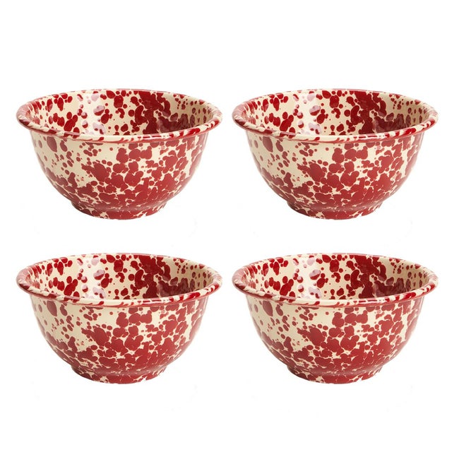 Not Yet Made - Made To Order Crow Canyon Home Splatterware, 14 oz. Small Footed Bowls in Burgundy & Cream - Set of 4 For Sale - Image 5 of 5