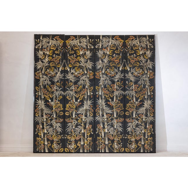 Vintage Chinese Four-Panel Screen with Bamboo and Floral Motifs For Sale - Image 17 of 18