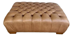 1990s Large Vintage Tufted Caramel Brown Leather Ottoman Table