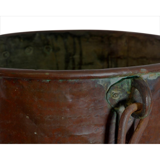 Metal Large Antique Early 19th Century Hand-Hammered Copper Planter with Forged Iron Handles, Italy For Sale - Image 7 of 12