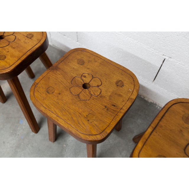 Brutalist Handcrafted Floral Stools, 1960s, Set of 4 For Sale - Image 12 of 18