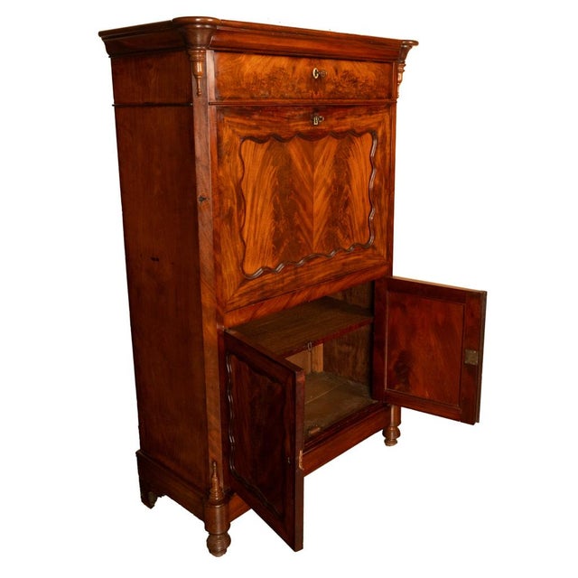 Antique Austrian Flame Mahogany Biedermeier Secretary Desk Cabinet Chest 1860 For Sale - Image 15 of 18