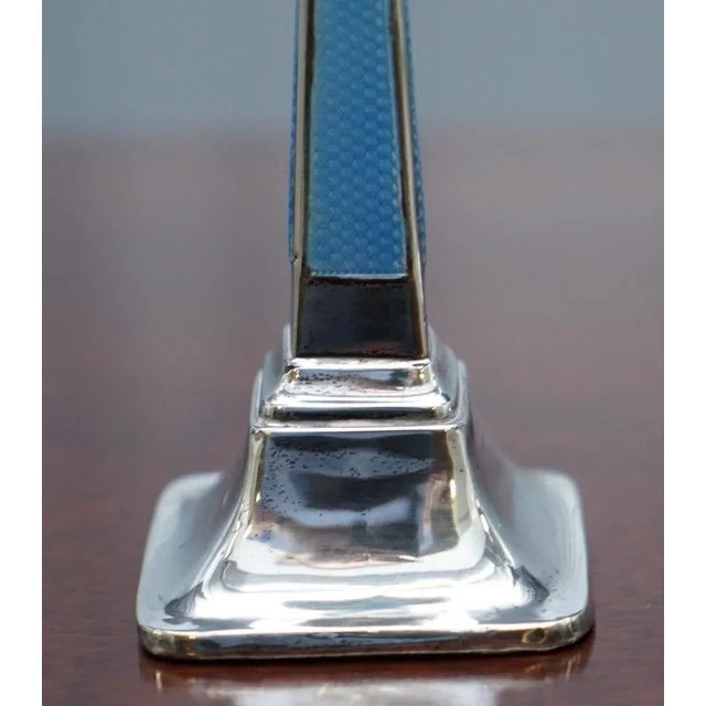 Sterling Silver & Guilloche Enamel Candlesticks by Charles Green & Co, 1927, Set of 2 For Sale - Image 14 of 18
