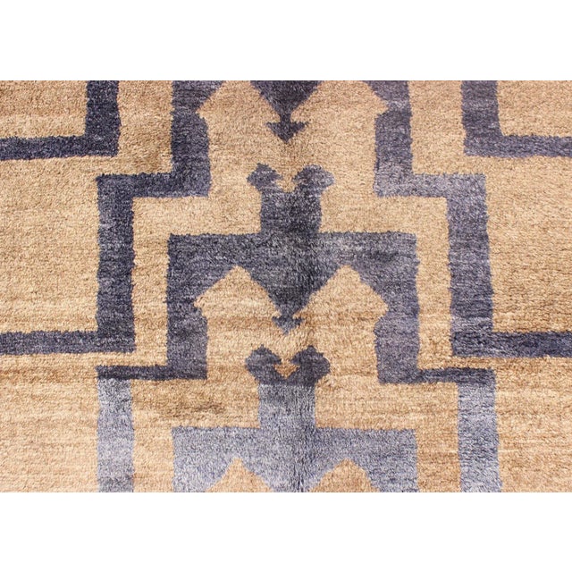 Textile Mid 20th Century Square Mid-Century Modern Turkish Tulu With Tribal Pattern in Blue and Tan Rug For Sale - Image 7 of 13