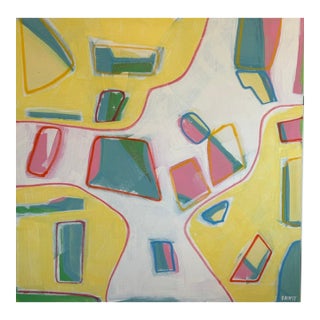 Large Contemporary Abstract Acrylic Painting – Sunny Yellow & Teal Mosaic Expressionism For Sale