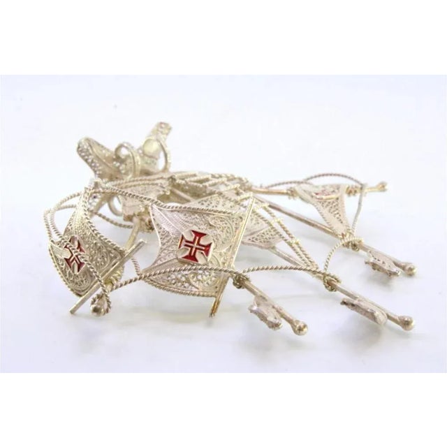 Small Silver Filigree Caravel with Enamelled Crosses For Sale - Image 4 of 8
