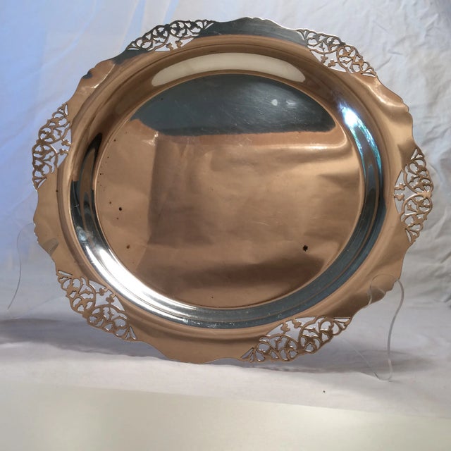 Vintage Sheffield filigree edged silver plated serving tray. By Sheffield.